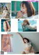 A collage of photos of a woman in a white bikini.